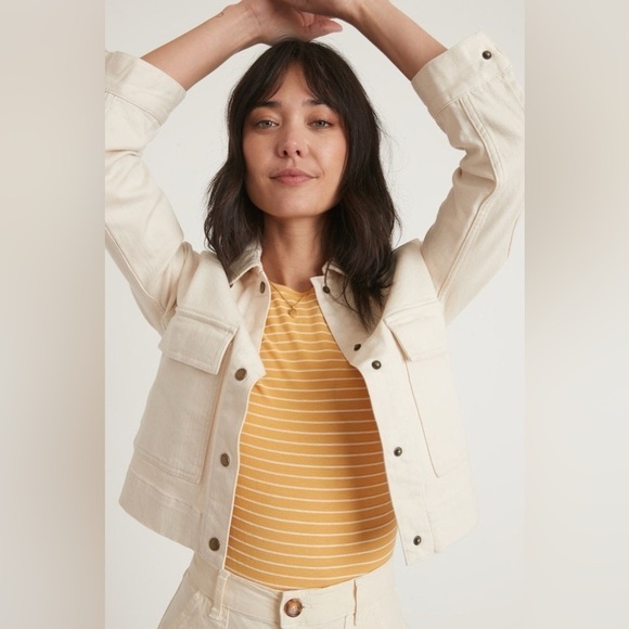 Marine Layer Ash Cropped Denim Jacket in Natural Size large - Picture 2 of 8